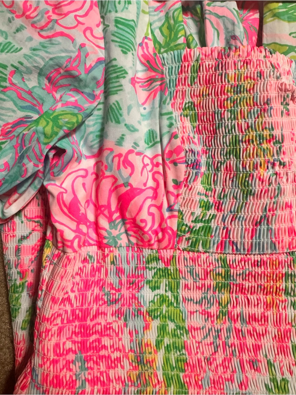 Lilly Pulitzer Pink Multi Floral Smocked Puff-Sleeve Mini - Picture 2 of 2